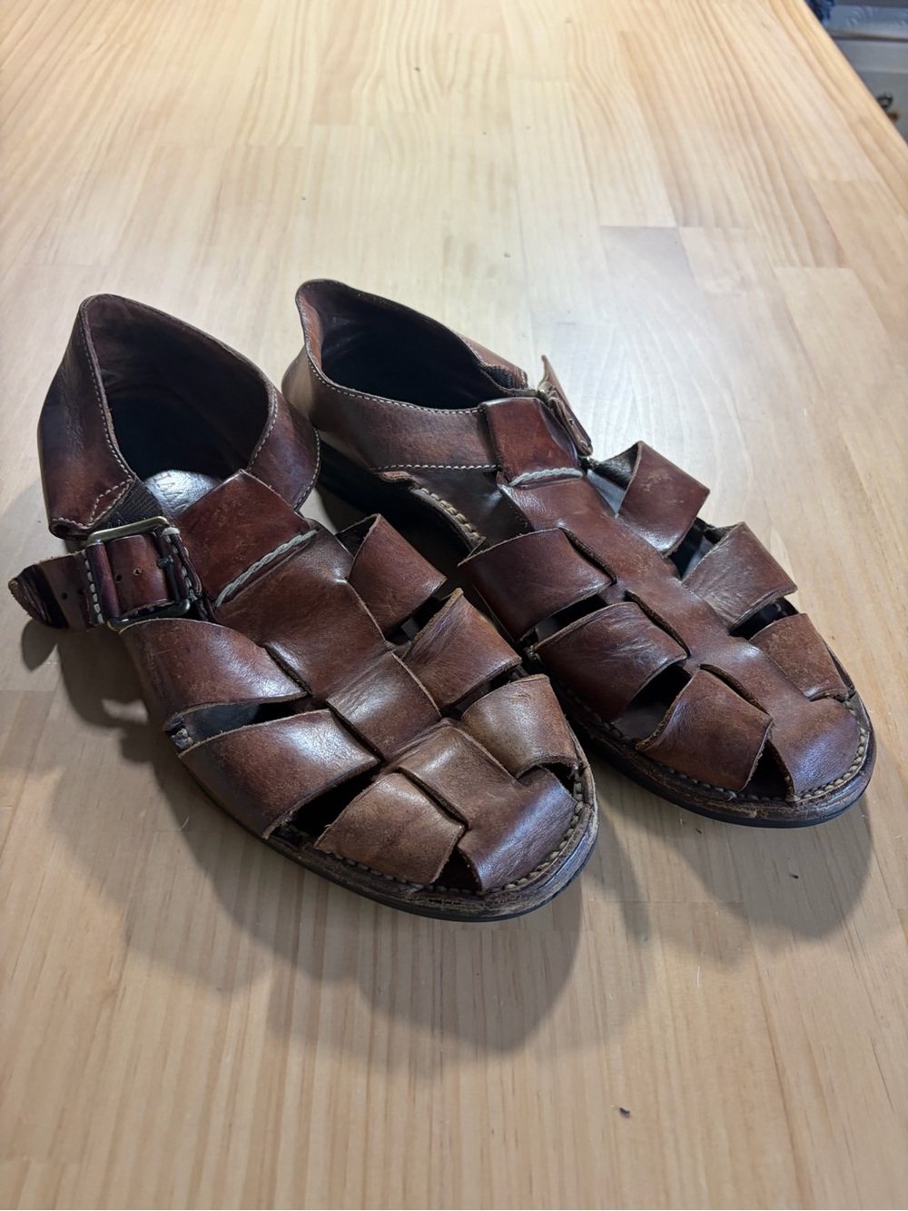 Cole Haan Men's Brown Woven Leather Fisherman Sandals with Buckle A6